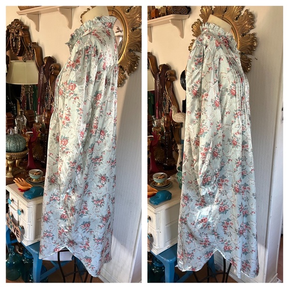 Vintage Satiny Flannel-Backed Floral Nightgown - Picture 2 of 12